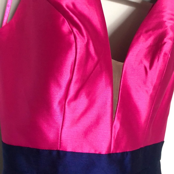 Pink & Navy Striped Mac Duggal Dress - Picture 2 of 3